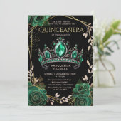 Quinceañera Smaragd Groen Tiara Bloemen Elegant Kaart (Staand voorkant)
