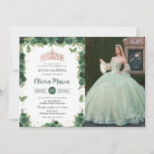 Quinceañera Smaragd Groene Bloemenvlinders Foto Kaart (Voorkant)