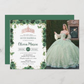 Quinceañera Smaragd Groene Bloemenvlinders Foto Kaart (Voorkant / Achterkant)