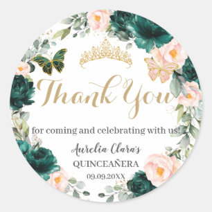 Quinceañera Smaragd Groene Blozen Bloemen Verjaard Ronde Sticker
