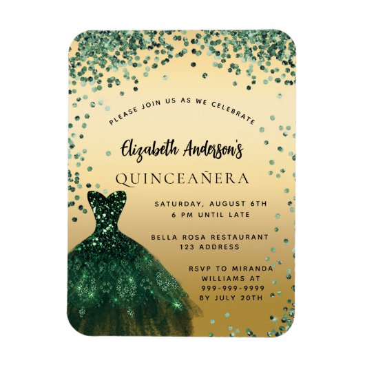 Quinceanera smaragd groene jurk luxe party magneet (Verticaal)