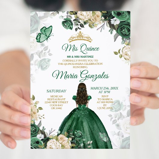Quinceañera Smaragd Groene Vlinder Gouden Kroon Kaart