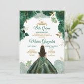 Quinceañera Smaragd Groene Vlinder Gouden Kroon Kaart (Staand voorkant)