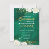 Quinceanera Smaragd Groene Waterverf Witte Bloemen Kaart (Voorkant)