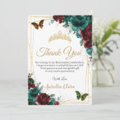 Quinceanera Smaragd Rode Bloem Dank Je Kaart (Staand voorkant)