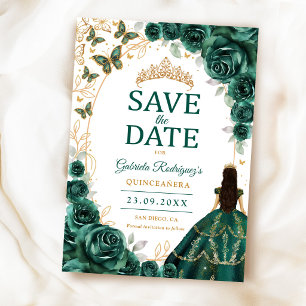 Quinceanera Smaragdgroen Goud Bloem Save The Date
