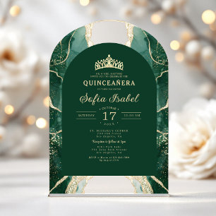 Quinceañera Smaragdgroen Gouden Agaat Elegant Acryl Uitnodigingen