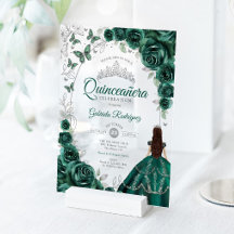 Quinceanera Smaragdgroen Zilver Bloem