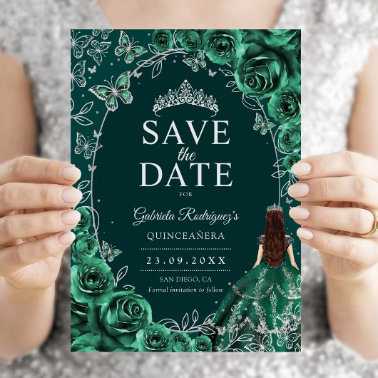Quinceanera Smaragdgroen Zilver Save The Date