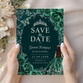 Quinceanera Smaragdgroen Zilver Save The Date