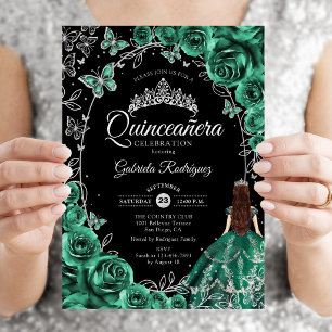 Quinceanera Smaragdgroen Zilver Zwart Kaart