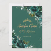 Quinceañera Smaragdgroene Bloemen Gouden Vlinders Bedankkaart (Achterkant)