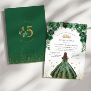 Quinceañera Smaragdgroene Bloemige Nep Goud Folie Kaart