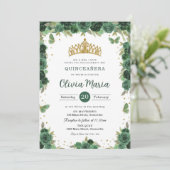 Quinceañera Smaragdgroene Bloemvlinder Tiara Kaart (Staand voorkant)