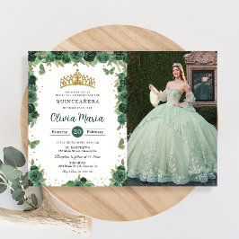Quinceañera Smaragdgroene Bloemvlinders Foto Kaart