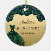 Quinceanera smaragdgroene gouden jurk keramisch ornament (Voorkant)