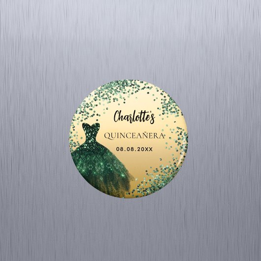 Quinceanera smaragdgroene gouden jurk magneet