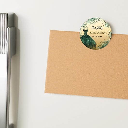 Quinceanera smaragdgroene gouden jurk magneet