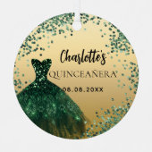 Quinceanera smaragdgroene gouden jurk metalen ornament (Voorkant)
