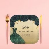 Quinceanera smaragdgroene gouden jurk papieren bordje