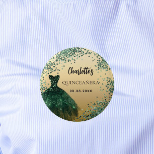 Quinceanera smaragdgroene gouden jurk ronde button 5,7 cm