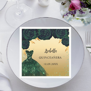 Quinceanera smaragdgroene gouden jurk servet