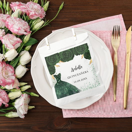 Quinceanera smaragdgroene jurk bedankzakje