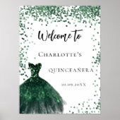 Quinceanera smaragdgroene jurk confetti welkom poster (Voorkant)
