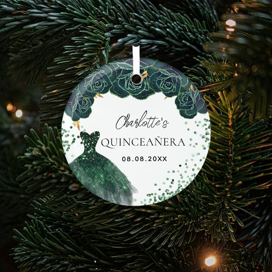 Quinceanera smaragdgroene jurk glas ornament