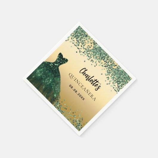 Quinceanera smaragdgroene jurk goud servet (Hoek)