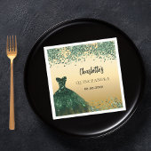 Quinceanera smaragdgroene jurk goud servet