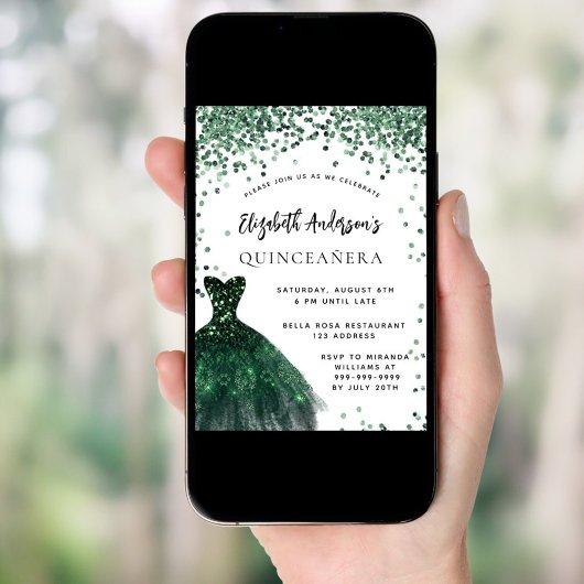 Quinceanera smaragdgroene jurk wit kaart