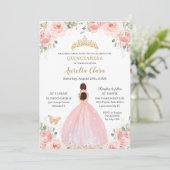 Quinceañera Soft Blush Floral Butterflies Princess Kaart (Staand voorkant)