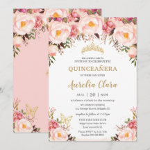 Quinceañera Soft Blush Floral Gold Tiara Butterfly