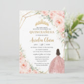 Quinceañera Soft Blush Floral Rozen Flowers Crown Kaart (Staand voorkant)