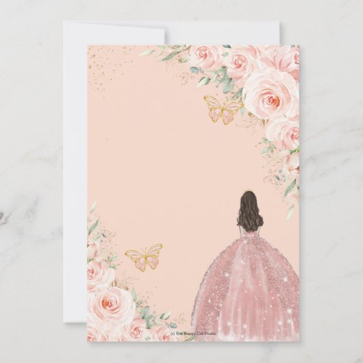 Quinceañera Soft Blush Floral Rozen Flowers Crown Kaart (Achterkant)