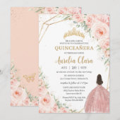 Quinceañera Soft Blush Floral Rozen Flowers Crown Kaart (Voorkant / Achterkant)