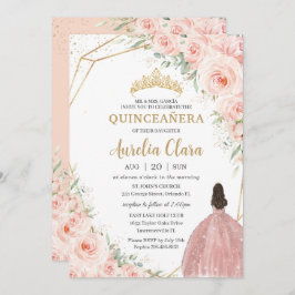 Quinceañera Soft Blush Floral Rozen Flowers Crown Kaart