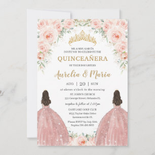 Quinceañera Soft Blush Floral Rozen Flowers Twins Kaart