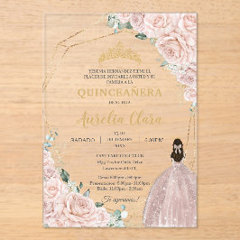 Quinceañera Soft Blush Pink Roses Floral 15 Años Acryl Uitnodigingen