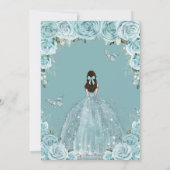 Quinceañera Soft Turquoise Floral Silver Crown Kaart (Achterkant)