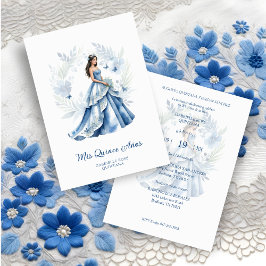 Quinceañera Sophisticated Blue Floral Garland Kaart