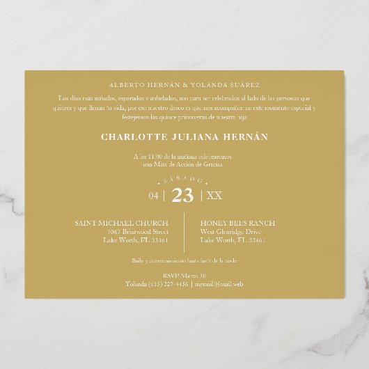 Quinceañera Spaans Fancy Vlaams Effect 2 Foto's Folie Uitnodiging (Achterkant)