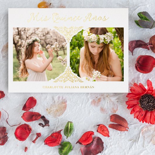 Quinceañera Spaans Fancy Vlaams Effect 2 Foto's Folie Uitnodiging