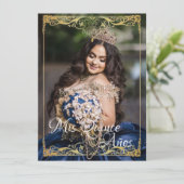Quinceañera Spaans Mis Quince Wit Goud Foto Kaart (Staand voorkant)