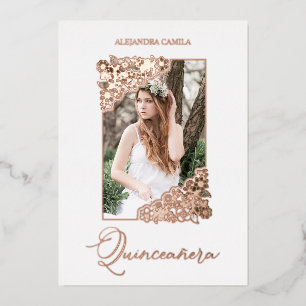 Quinceañera Spaans Romantic Floral Lijst Foto Folie Uitnodiging