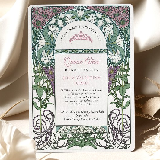 Quinceañera Spaans Teal Roze Kaart