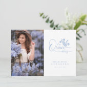 Quinceañera Spanish Blue Floral Wreath Photo Kaart (Staand voorkant)