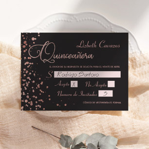 Quinceanera Spanish Response Kaart, Roos Gold RSVP Kaart