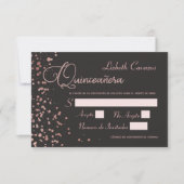 Quinceanera Spanish Response Kaart, Roos Gold RSVP Kaart (Voorkant)